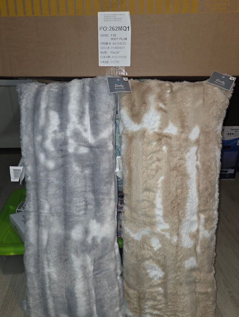 Comfort Bay Faux Fur Body Pillow Covers in Gray and Beige